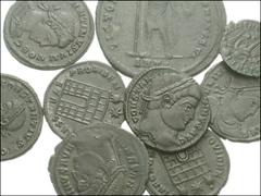 ROMAN. Imperial. Æ from Constantine I through Theododius I. Includes: various denominations and mints. Mostly folles with camp gate reverse. Constantine I (2) // Crispus // Constantine II (2) // Const
