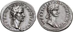 Roman Imperial Gaius (Caligula), with Agrippina Senior. AD 37-41. AR Denarius (20.5mm, 3.81 g, 12h). Lugdunum (Lyon) mint. 2nd emission, 2nd phase, late AD 37-early 38. C • CΛESΛR • ΛVG • GERM • P • M