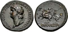 Roman Imperial Nero. AD 54-68. Æ Sestertius (35.5mm, 27.87 g, 6h). Rome mint. Struck circa AD 64. NERO CLAVDIVS CAESAR AVG GER P M TR P IMP P P, laureate head left / S C across field, DECVRSIO in exer