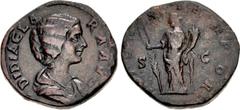 Roman Imperial Didia Clara. Augusta, AD 193. Æ Sestertius (29mm, 17.93 g, 6h). Rome mint. Struck under Didius Julianus. Draped bust right / Hilaritas standing left, holding long palm frond and cornuco