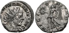 Roman Imperial Marius. Romano-Gallic Emperor, AD 269. Antoninianus (18mm, 3.00 g, 12h). Colonia Agrippinensis (Cologne) mint. 2nd emission, circa mid AD 269. Radiate and cuirassed bust right / Victory