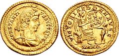 Roman Imperial Constantius II. AD 337-361. AV Heavy Solidus (23.5mm, 5.28 g, 12h). Vicennalia issue. Aquileia mint. Struck AD 343-344. CONSTANTI VS AVGVSTVS, laurel and rosette diademed, draped and cu