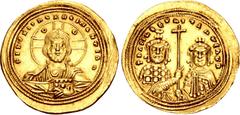 Byzantine Basil II Bulgaroktonos, with Constantine VIII. 976-1025. AV Histamenon Nomisma (24mm, 4.42 g, 6h). Constantinople mint. Struck 1005-1025. Facing bust of Christ Pantokrator; annulets in upper