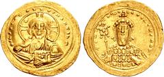 Byzantine Constantine VIII. 1025-1028. AV Histamenon Nomisma (23mm, 4.41 g, 6h). Constantinople mint. Facing bust of Christ Pantokrator; upturned crescent in upper two quarters of nimbus / Crowned fac