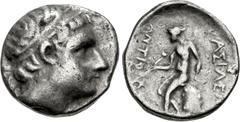 Greek SELEUKID EMPIRE. Antiochos III 'the Great'. 222-187 BC. AR Drachm (16.5mm, 4.13 g, 11h). Uncertain Mint 76, in Media (Charax?). Struck circa 223-211 BC. Diademed head right / Apollo, testing arr