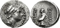Greek SELEUKID EMPIRE. Antiochos IV Epiphanes. 175-164 BC. AR Drachm (17.5mm, 4.18 g, 9h). Ekbatana mint. Diademed head right / Apollo, testing arrow and placing hand on grounded bow, seated left on o