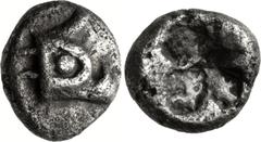 The Klasma Asami Collection of Greek Fractions LYCIA, Uncertain. Circa 520-470/60 BC. AR Twelfth Stater (7mm, 0.79 g). Head of boar right / Incuse square with small triangular indentation at the middl