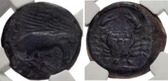 Greek SICILY, Akragas. Circa 415-406 BC. Æ Tetras – Trionkion. Eagle, wings spread, standing right on, and tearing at, dead hare right / Crab; below, three pellets (mark of value) above [crawfish left