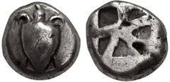 Greek ISLANDS off ATTICA, Aegina. Circa 525-480 BC. AR Stater (17mm, 11.90 g, 1h). Sea turtle, head in profile, [with trefoil collar] / Small incuse square with skew pattern. Meadows, Aegina, Group II