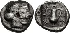 Greek TROAS, Larissa. Late 5th - 4th centuries BC. AR Obol (7.5mm, 0.49 g, 2h). Head of female right / Amphora within incuse square. Savoca 25, lot 168; Asiaminorcoins.com 12882 (this coin); otherwise