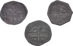 World BULGARIA, Second Empire. Ivan Aleksandar. 1331–1371. Lot of three (3) Æ Trachys. Dochev Types I, VI, and XV. Lot includes: a) (20mm, 1.22 g, 12h). Veliko Turnovo mint. Struck 1332-1355. Cross se