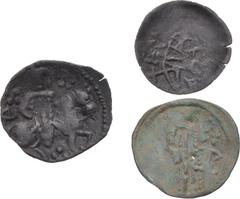 World BULGARIA, Second Empire. Ivan Aleksandar. 1331–1371. Lot of three (3) Æ Trachys. Dochev Types III, VI, and XVIII. Lot includes: a) (20mm, 1.29 g, 12h). Veliko Turnovo mint. Struck Summer 1332-13