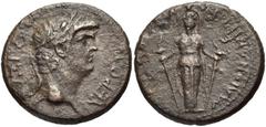 LYDIA, Maeonia. Nero. AD 54-68. Æ 18mm (3.89 g, 12h). Struck circa AD 65. Laureate head right / Facing cult statue of Artemis holding two torches. RPC I 3013; SNG Copenhagen 234. VF, brown patina, min