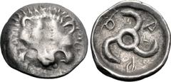 Greek DYNASTS of LYCIA. Aruwatijesi. Circa 400-370 BC. AR Twelfth Stater (12.5mm, 0.73 g). Zagaba mint. Facing lion scalp / Triskeles; Z (mint mark) in one section; all within incuse circle. Müseler V