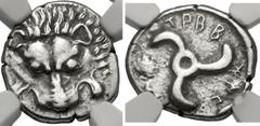 Greek DYNASTS of LYCIA. Trbbenimi. Circa 390-375 BC. AR Third Stater (14mm, 2h). Wedrei mint. Facing lion scalp / Triskeles. Müseler VIII, 25-7. In NGC encapsulation 4682226-067, graded XF.