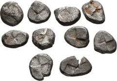 Large Lots GREEK. Asia Minor. Lot of ten (10) AR Drachms of Paphlagonia, Sinope. All coins: Head of eagle / Quadripartite incuse square, opposing quarters filled or stippled. Fine or slightly better, 