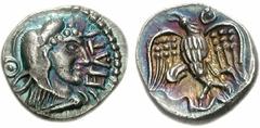 CELTIC, Britain. Trinovantes & Catuvellauni. Epaticcus. Circa AD 35-43. AR Unit (1.38 g, 12h). Head of Hercules right, wearing lion skin; pellet in ring to left, EPATI to right / Eagle standing facing