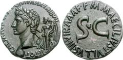 Augustus. 27 BC-AD 14. Æ Dupondius(?) or As (10.96 g, 11h). “Triumphal Coinage” issue. Rome mint. M. Maecilius Tullus, moneyer. Struck 7 BC. CAESAR [•] AVGVST [•] PONT • MAX  • TRIBVN IC • POT •, laur