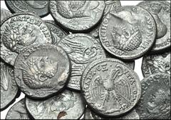 ROMAN. Provincial. Syro-Phoenician AR Tetradrachms. All coins: Head or bust right / Eagle standing facing, wings spread. Includes: SYRIA, Seleucis and Pieria. Antioch. Caracalla (3) // Elagabalus // H