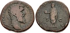 Roman Imperial Didius Julianus. AD 193. Æ Sestertius (29mm, 20.39 g, 11h). Rome mint. Laureate head right / Didius Julianus standing left, holding globe and volumen. RIC IV 16; Banti 6. Brown patina, 