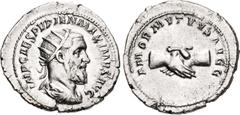 Roman Imperial Pupienus. AD 238. AR Antoninianus (24mm, 4.67 g, 12h). Rome mint. 2nd emission. Radiate, draped, and cuirassed bust right / AMOR MVTVVS AVGG, clasped right hands. RIC IV 9b; BMCRE 82-6;