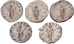 Large Lots ROMAN. Imperial. Lot of five (5) AR Antoniniani. All coins: Herennia Etruscilla. Pudicitia reverse. Near EF or better. LOT SOLD AS IS, NO RETURNS. Five (5) coins in lot.