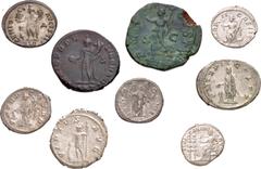 Large Lots ROMAN. Imperial. Lot of nine (9) silver and bronze issues. Includes: Julia Domna. AR Denarius // Elagabalus. AR Denarius // Severus Alexander. AR Denarius // Severus Alexander. Æ Sestertius