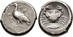 Greek SICILY, Akragas. Circa 480/78-470 BC. AR Didrachm (18.5mm, 8.54 g, 11h). Sea eagle standing left / Crab; barley grain below; all within incuse circle. Westermark, Coinage, Period I, Group IV, 26