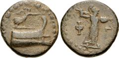 Greek LYCIA, Phaselis. Circa 190-167 BC. Æ (17.5mm, 4.39 g, 1h). Prow of galley right; above, Nike flying right, holding wreath / Athena Promachos advancing right; Γ to right. Heipp-Tamer B60; SNG Cop