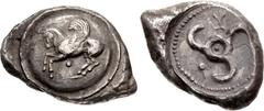 Greek DYNASTS of LYCIA. Khinakha(?). Circa 440/30-400 BC. AR Stater (21mm, 9.74 g). Uncertain mint (Limyra?). Pegasos flying left; pellet below; all on raised round shield / Triskeles with central pel