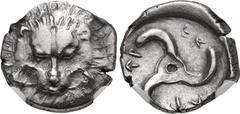 Greek DYNASTS of LYCIA. Perikles. Circa 380-360 BC. AR Third Stater. Limyra mint(?). Lion scalp facing / Triskeles within incuse circle. Müseler VIII, 47–51; Falghera 217; SNG Copenhagen –; SNG von Au