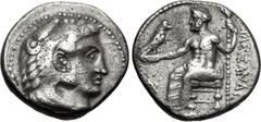 Greek KINGS of MACEDON. Alexander III 'the Great'. 336-323 BC. AR Drachm (16mm, 4.15 g, 12h). Arados mint. Struck under Menes, circa 325/4-324/3 BC. Head of Herakles right, wearing lion skin / Zeus Aë
