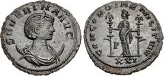 Roman Imperial Severina. Augusta, AD 270-275. Antoninianus (23mm, 3.40 g, 11h). Antioch mint, 1st officina. 6th emission of Aurelian, January-September AD 275. Draped bust right, wearing stephane, set