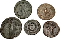 Large Lots ROMAN. Provincial-Imperial. Lot of five (5) silver, potin, and bronze issues. Includes: ROMAN PROVINCIAL: Thrace, Anchialus. Gordian III, with Tranquillina. Æ // Egypt, Alexandria. Diocleti