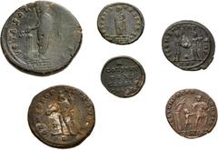 Large Lots ROMAN. Imperial. Lot of six (6) mostly bronze issues. Includes: Antoninus Pius. Æ Sestertius // Probus. Antoninianus // Diocletian. Æ Follis // Fausta. Æ Follis // Constantius II, as Caesar