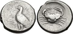Greek SICILY, Akragas. Circa 465/0–445/0 BC. AR Tetradrachm (26mm, 17.23 g, 5h). Sea eagle standing left / Crab, with carapace in the form of a human face, within incuse circle. Westermark, Coinage, P