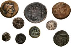 Large Lots GREEK. Miscellaneous. Lot of thirteen (13) silver and bronze issues. Includes: various types, denominations, and issuers, from Magna Graecia to Ptolemaic Egypt. Silver (4) // Bronze (9). Ne