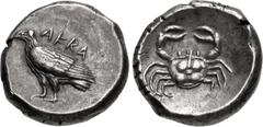 Greek SICILY, Akragas. Circa 495-485 BC. AR Didrachm (19mm, 8.79 g, 2h). Sea eagle standing left / Crab within incuse circle. Westermark, Coinage, Period I, Group II, 141 (O57/R87); HGC 2, 93; SNG ANS