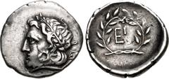 Greek ARGOLIS, Epidauros. Circa 250-240 BC. AR Hemidrachm (19mm, 2.82 g, 6h). Heavy standard. Laureate head of Asklepios left; E to right / EΠ monogram within wreath. Requier, Monnayage, Series 2, die