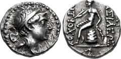 Greek SELEUKID EMPIRE. Antiochos IV Epiphanes. 175-164 BC. AR Drachm (16mm, 4.08 g, 4h). Ekbatana mint. Diademed head right / Apollo, testing arrow and placing hand on grounded bow, seated left on omp
