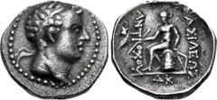 Greek SELEUKID EMPIRE. Antiochos IV Epiphanes. 175-164 BC. AR Drachm (18mm, 3.87 g, 5h). Ekbatana mint. Diademed head right / Apollo, testing arrow and placing hand on grounded bow, seated left on omp