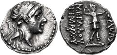 Greek SELEUKID EMPIRE. Timarchos. Usurper, 164-161 BC. AR Drachm (17mm, 4.37 g, 12h). Ekbatana mint(?). Diademed head right; dotted border / [BA]ΣIΛEΩΣ MEΓAΛOY TIMAPXOY, Artemis advancing right, head 