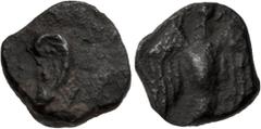 Greek JUDAEA, Achaemenid Province (Yehud). Anonymous. Circa 375-332 BCE. AR Gerah (6.5mm, 0.29 g, 10h). Ear (of God?) / Falcon upward, head right, wings spread; [YHD (in Phoenician) to right]. MCP YHD
