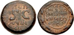 Roman Provincial JUDAEA, Herodians. temp. Agrippa II. Circa 50-100 CE. Æ (20mm, 9.06 g, 6h). In the names of Roman emperor Nero, and Vespasian, as procurator. Sepphoris mint. Dated RY 14 of Nero (67/8