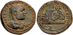 Roman Provincial JUDAEA, Neapolis. Volusian. 251-253 CE. Æ (20mm, 8.46 g, 6h). Radiate, draped, and cuirassed bust right / View of Mt. Gerizim; below, horned altar flanked by pellets. RPC IX 2166.11 (
