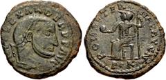 Roman Imperial Alexander of Carthage. Usurper, AD 308-310. Æ Follis (21.5mm, 4.01 g, 6h). Carthago (Carthage) mint. 3rd bronze issue, end of summer AD 310. IMP ALEXANDER P F AVG, laureate head right /