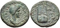 LYDIA, Apollonis. Pseudo-autonomous issue. Late 1st-early 2nd century AD. Æ 17mm (2.35 g, 6h). Draped bust of youthful Senate right / Lyre. RPC 951; SNG Copenhagen 20. VF, green patina, surfaces a lit