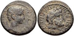 LYDIA, Dioshieron. Augustus. 27 BC-AD 14. Æ 18mm (3.48 g, 12h). Papion, magistrate. Bare head of Augustus right; lituus before / Laureate head of Zeus right. RPC 2556.2 (this coin). Near VF. From the 