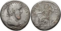 LYDIA, Dioshieron. Lucius Verus. AD 161-169. Æ 29mm (16.42 g, 12h). Laureate and draped bust right / Zeus seated left, holding patera and sceptre. SNG Copenhagen -; SNG von Aulock -; BMC -. Near VF, b