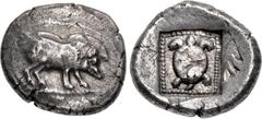 Greek DYNASTS of LYCIA. Uncertain dynast. Circa 490/80-440/30 BC. AR Stater (21mm, 9.33 g, 11h). Boar standing right on ground line / Tortoise in dotted square border within incuse square. Müseler II 